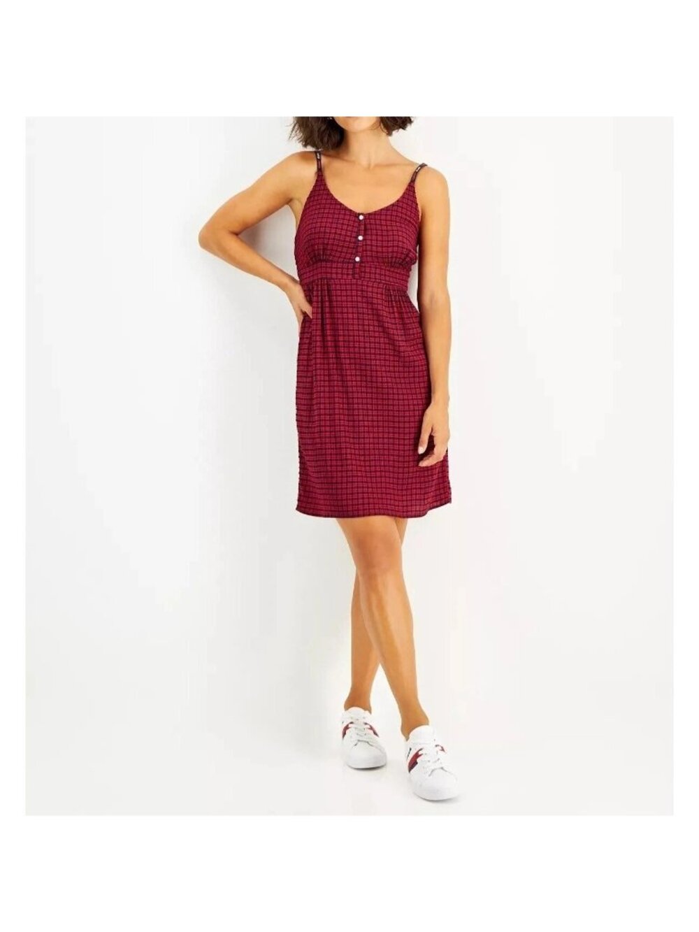Tommy Jeans Womens A-line Silhouette Plaid Short Mini Dress Red Size XL NWT
